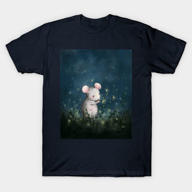 Magic Mouse with fireflies summer night T-Shirt by Magic Mouse Illustration